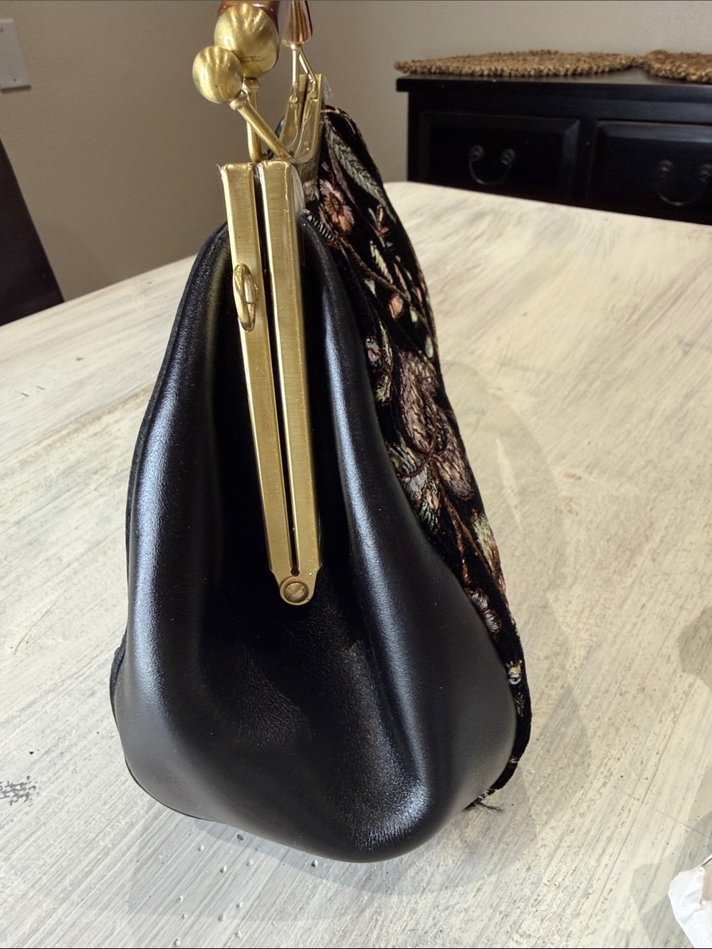 Patricia Nash Black Velvet Floral Embroidered Top-Handle Clutch - Picture 7 of 15